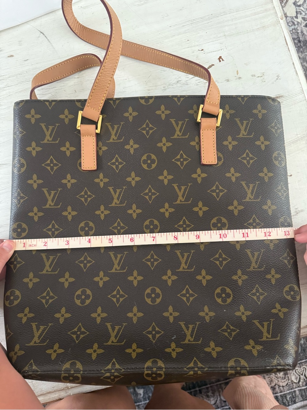 Louis Vuitton Monogram Canvas Tote with Tan Straps - Picture 12 of 12